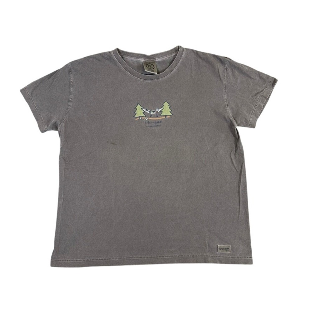 Life is Good Womens L T-Shirt Brown Canyon Ranch Hammock Graphic Cotton Tee